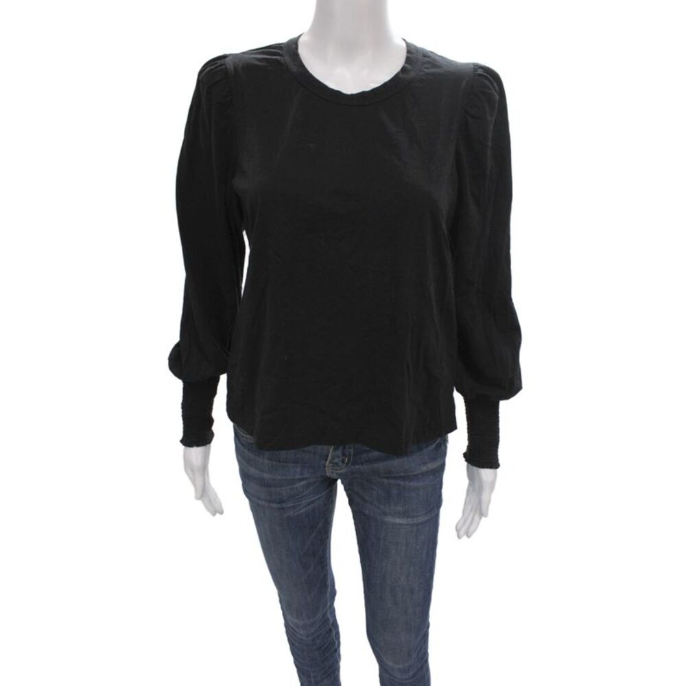 A.L.C. Womens Basic Black Cotton Crew Neck Long Sleeve T-Shirt Size M